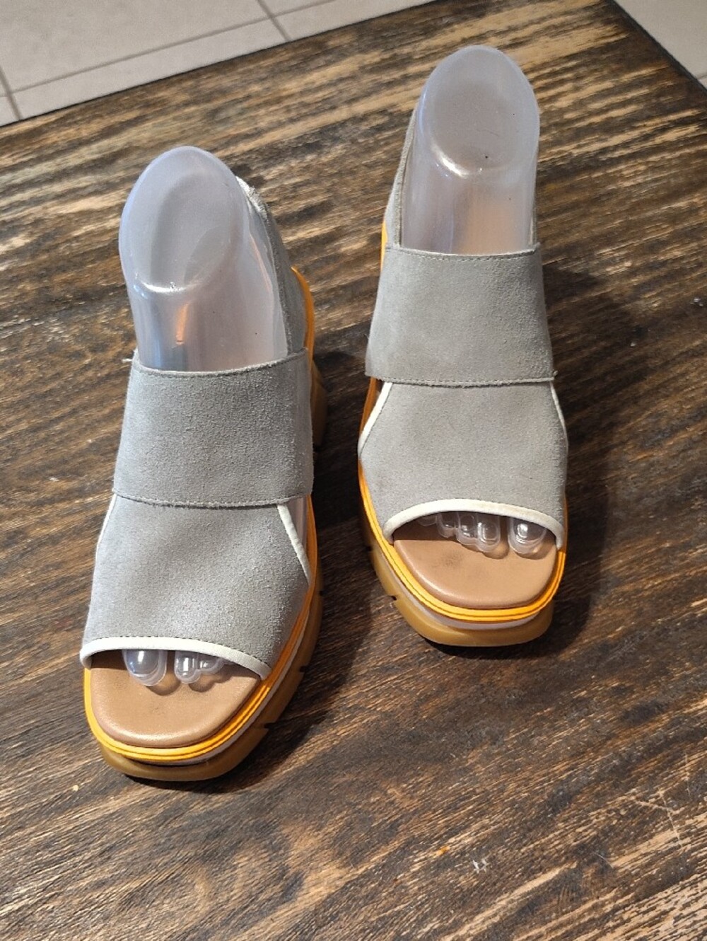 Sorel Gray And Cream Chunky Platform Wedge Sandals - Picture 4 of 8